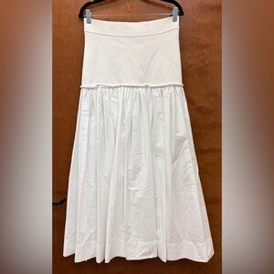 A.L.C. Marlowe White Ribbed Knit Cotton Poplin Maxi Drop Waist Skirt Size Large